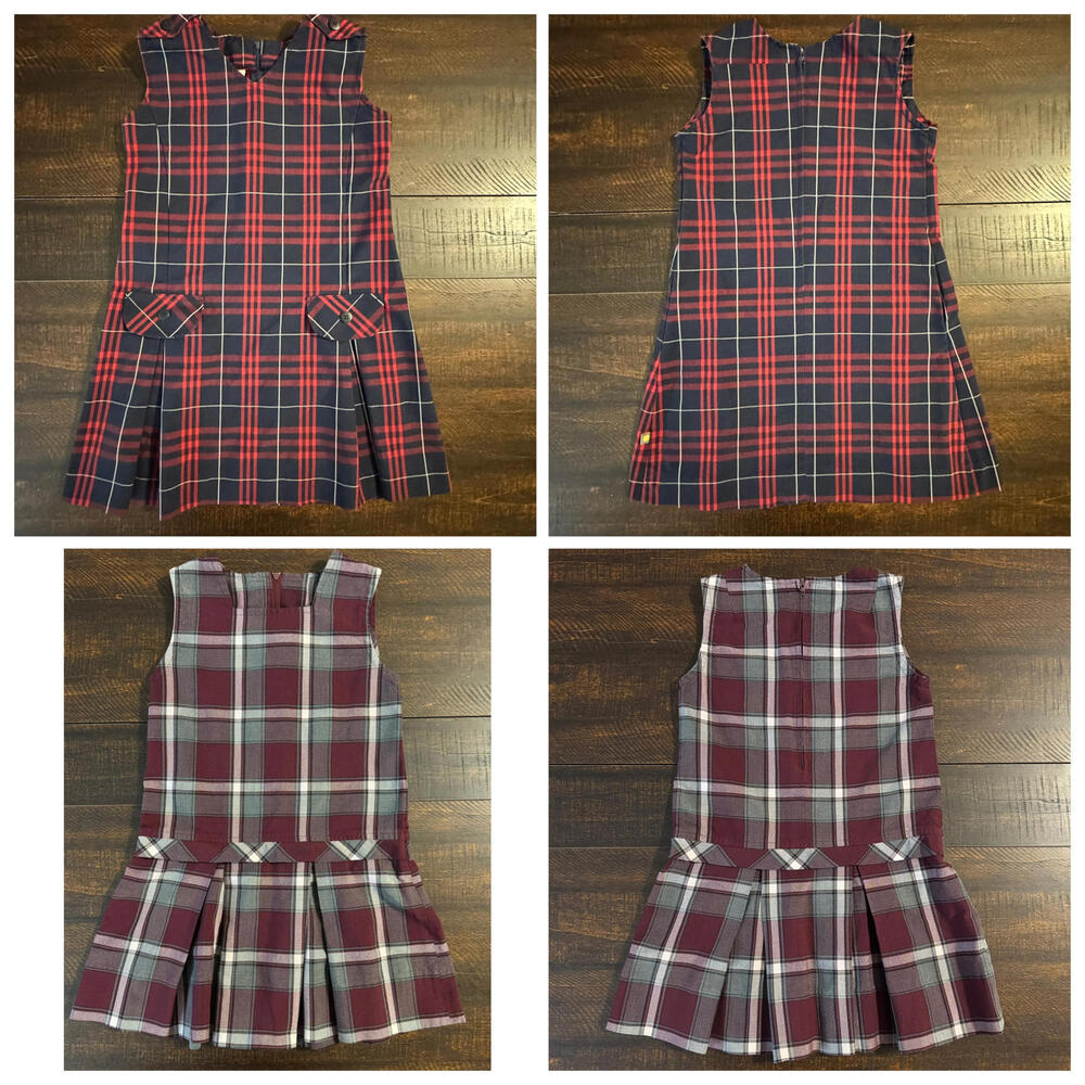 Lot of 2 Plaid School Uniform Jumpers Dennis True Grits Size 4 & 6 Pleated Dress